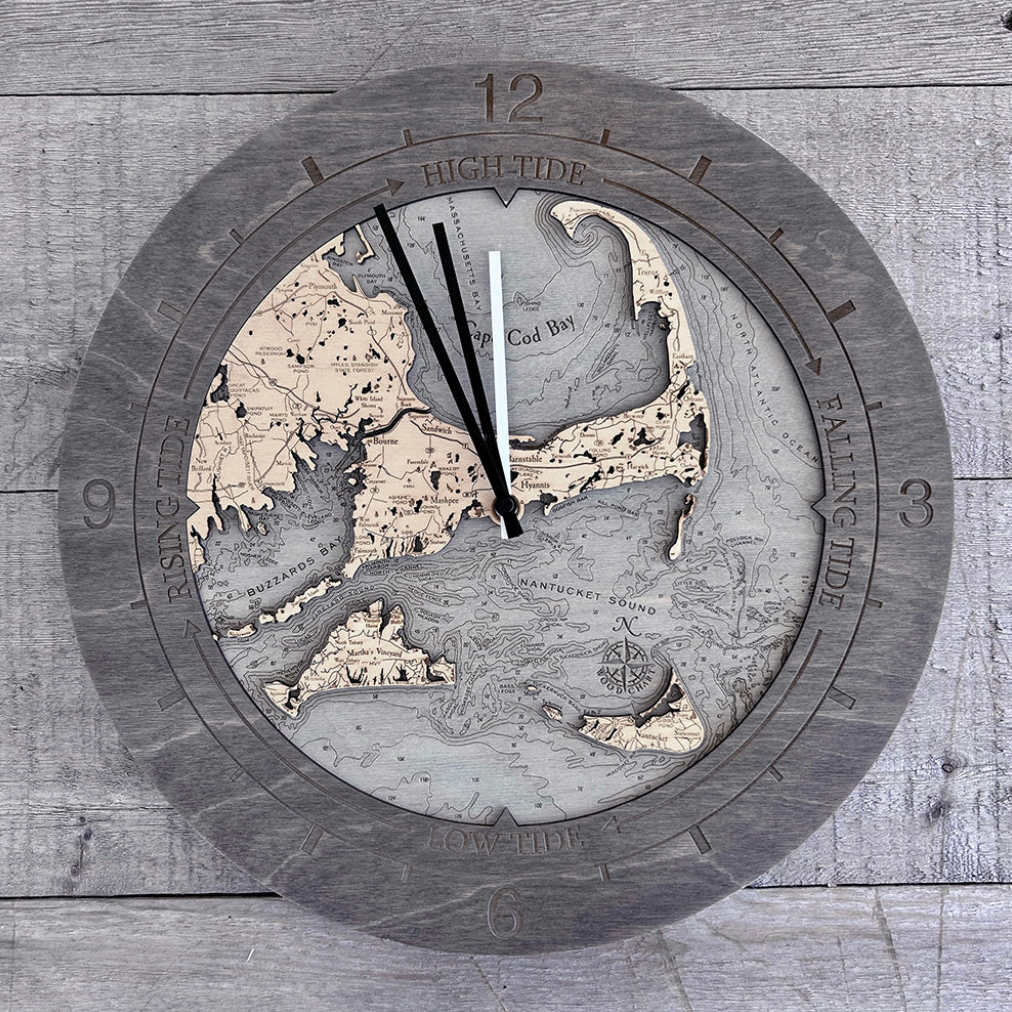 Tide Clock & Clock - Cape Cod & Islands Wood 16.50"