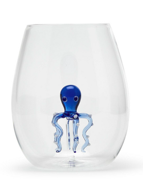 Octopus Icon Stemless Wine Glass - (20 oz., hand wash only) - Glass