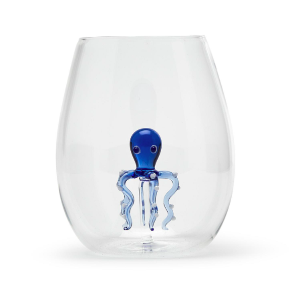 Octopus Icon Stemless Wine Glass - (20 oz., hand wash only) - Glass