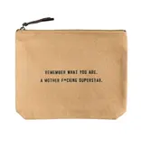 Remember What You Are Canvas Zip Bag- Blush with Leather Zipper Tassle 9" x 7"