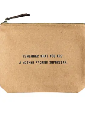 Remember What You Are Canvas Zip Bag- Blush with Leather Zipper Tassle 9" x 7"