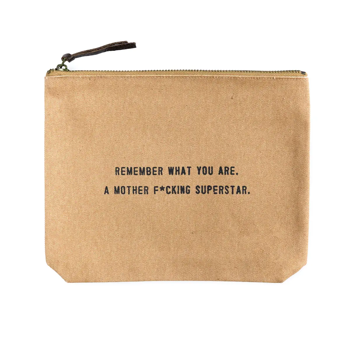 Remember What You Are Canvas Zip Bag- Blush with Leather Zipper Tassle 9" x 7"