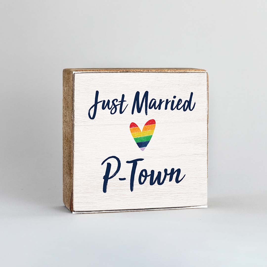 Square Block - Ptown Just Married (Rainbow Heart)