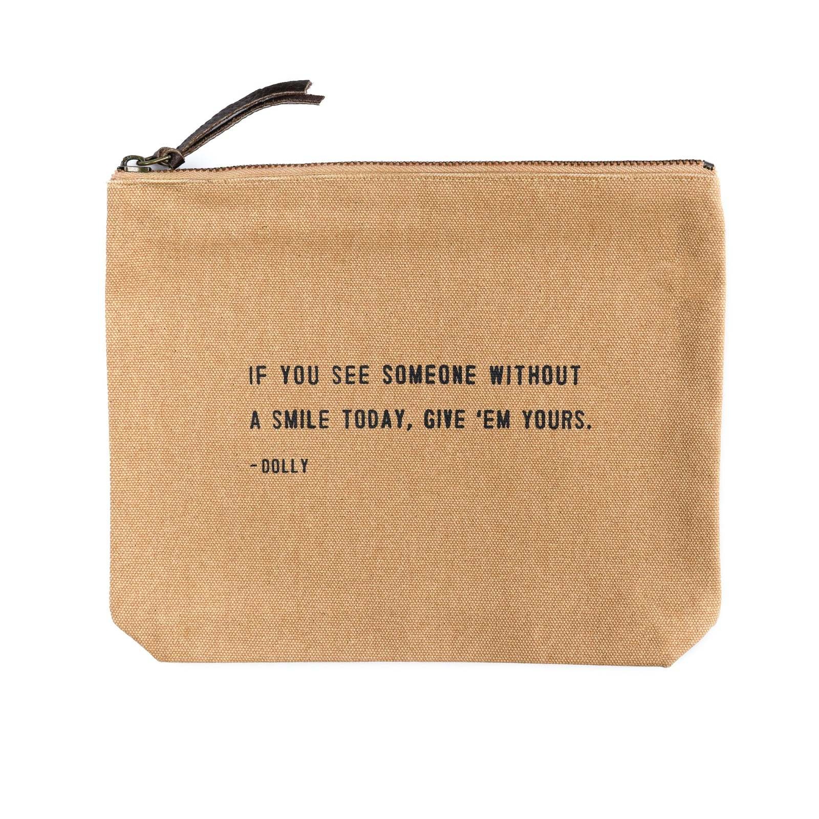 If You See Someone Canvas Bag - Beige Canvas with Leather Zipper Tassle 9" x 7"