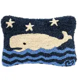 Blue Water Whale Hooked Wool Pillow 8” x 12”