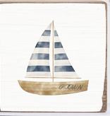Square Block - Ptown Blue Stripe Wood Sailboat
