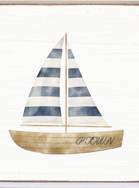 Square Block - Ptown Blue Stripe Wood Sailboat