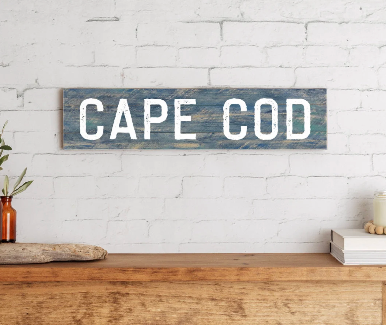 Barn Board Sign - Cape Cod  Distressed Blue 6" x 24"