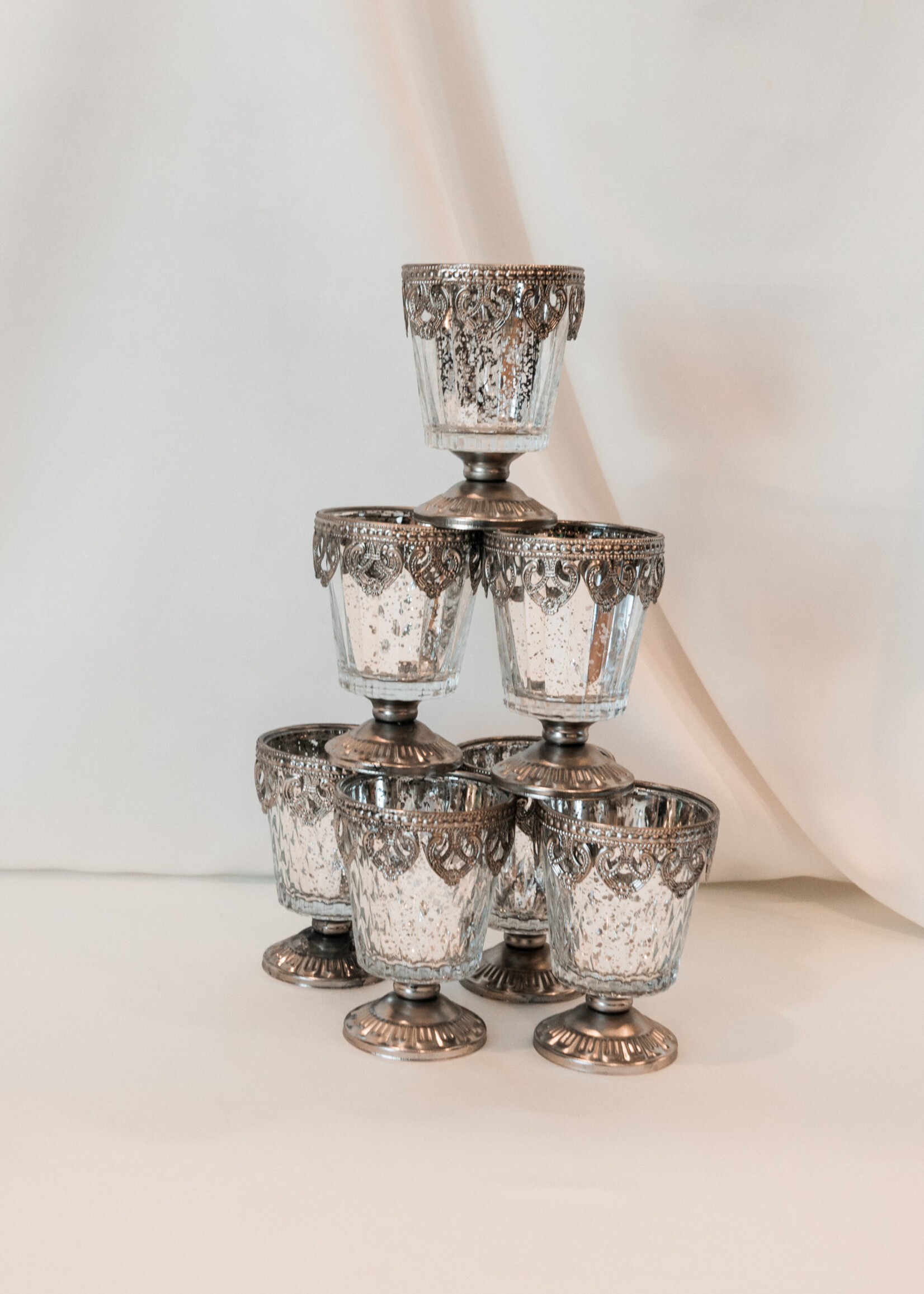 Mercury Glass Footed Candle Holder