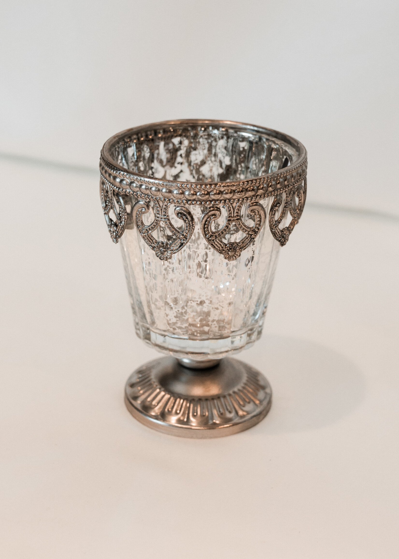 Mercury Glass Footed Candle Holder
