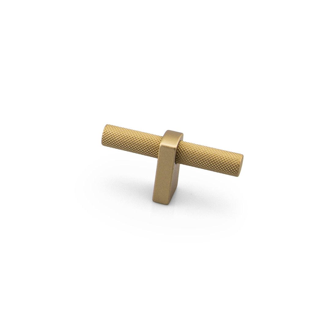 Luca Knurled T-Knob Natural Brass - 2 1/2 in - Handles