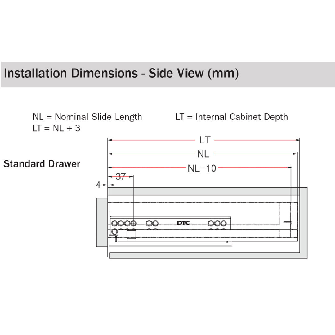 DTC DS10 Soft-Close Bottom Mounted Slide