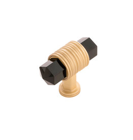 Belwith Keeler Chrysalis T-Knob Brushed Golden Brass with Opaque Black Glass - 1 7/8 in