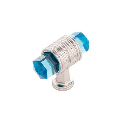 Belwith Keeler Chrysalis T-Knob Polished Nickel with Cerulean Glass - 1 7/8 in