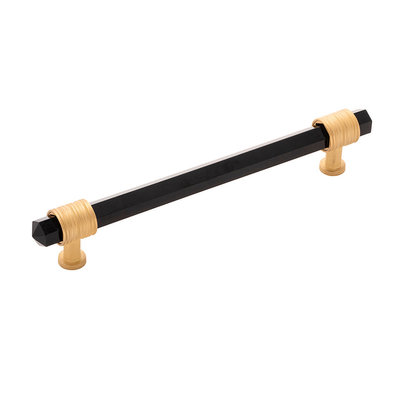 Belwith Keeler Chrysalis Pull Brushed Golden Brass with Opaque Black Glass - 6 5/16 in