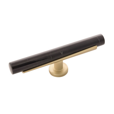 Belwith Keeler Firenze T-Knob Black Marble with Brushed Golden Brass - 5 in