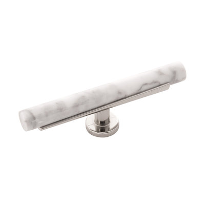Belwith Keeler Firenze T-Knob White Marble with Polished Nickel - 5 in