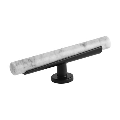 Belwith Keeler Firenze T-Knob White Marble with Matte Black - 5 in