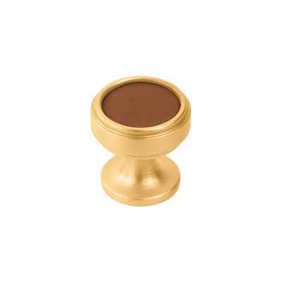 Belwith Keeler Reserve Knob Brown Leather & Brushed Golden Brass - 1 1/4 in
