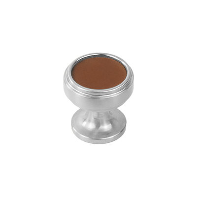 Belwith Keeler Reserve Knob Brown Leather & Satin Nickel - 1 1/4 in