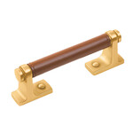 Belwith Keeler Reserve Pull Brown Leather & Brushed Golden Brass - 3 3/4 in
