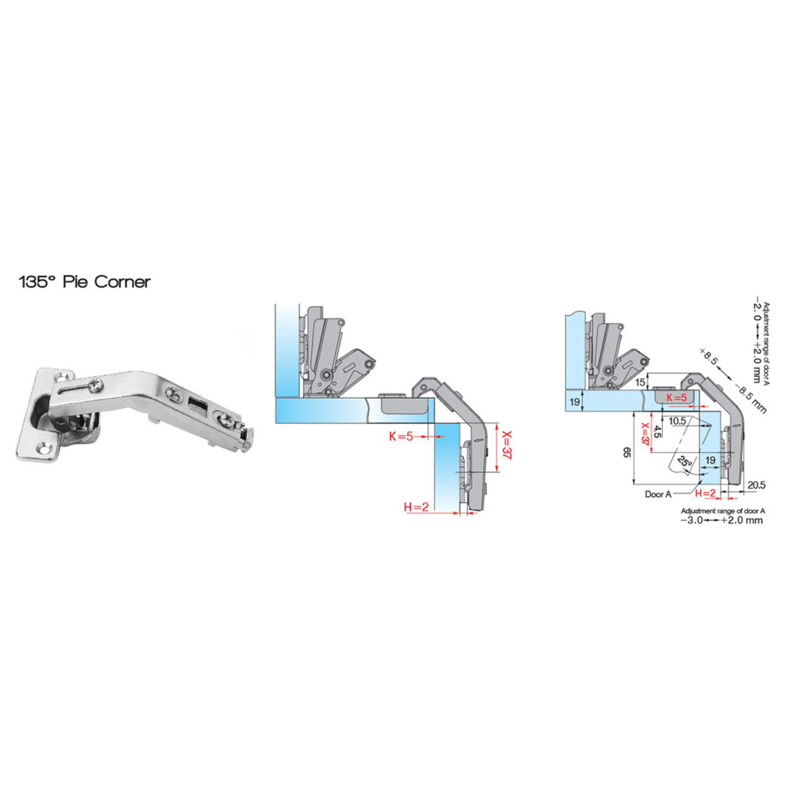 DTC DTC - 135° Pie Corner Hinge - Self-Closing