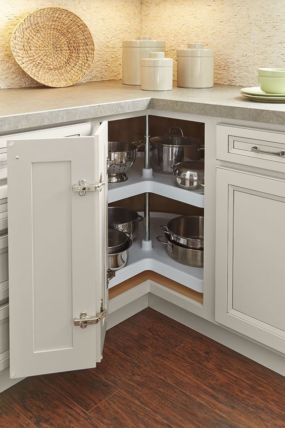 Lazy susan hardware in cabinet