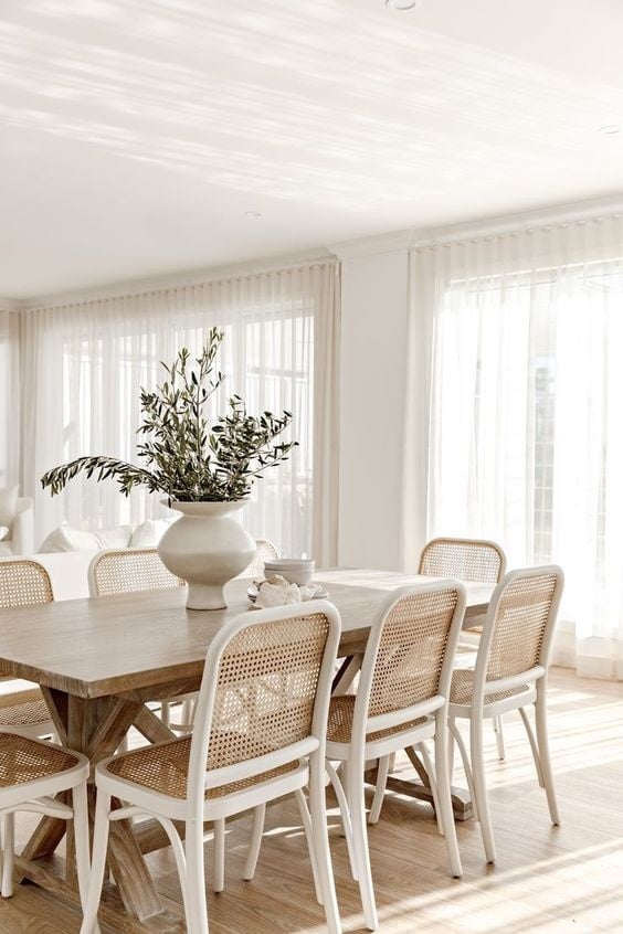 Bright white kitchen with natural materials