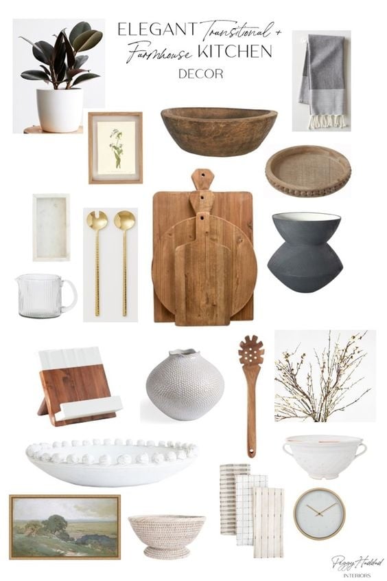Flat lay picture showing different décor pieces of modern farmhouse
