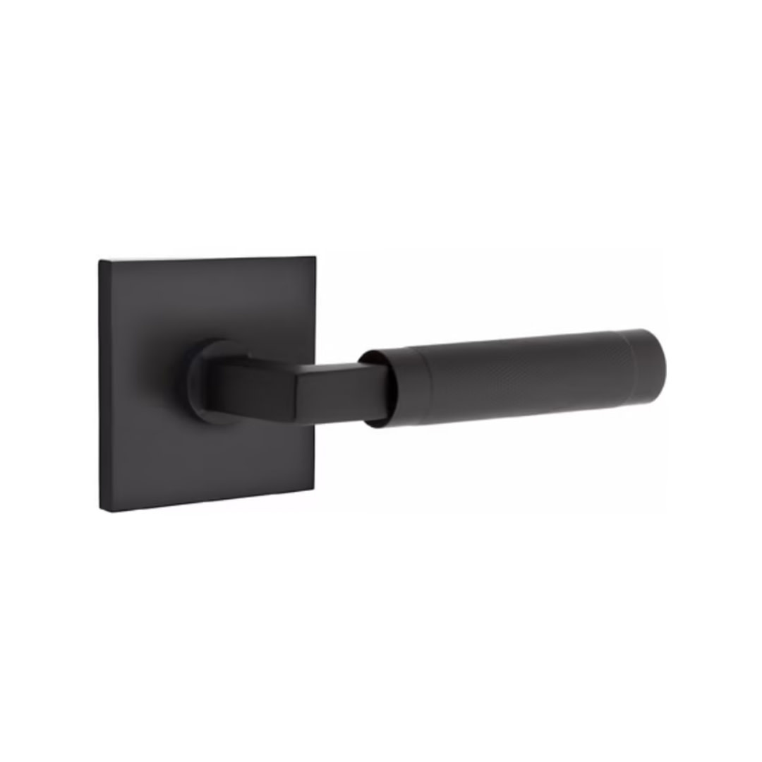 Select L-Square Knurled Passage Lever Flat Black - Square Rosette Right  Handed - Handles & More
