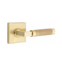 Emtek Select L-Square Knurled Passage Lever Satin Brass - Square Rosette Right Handed