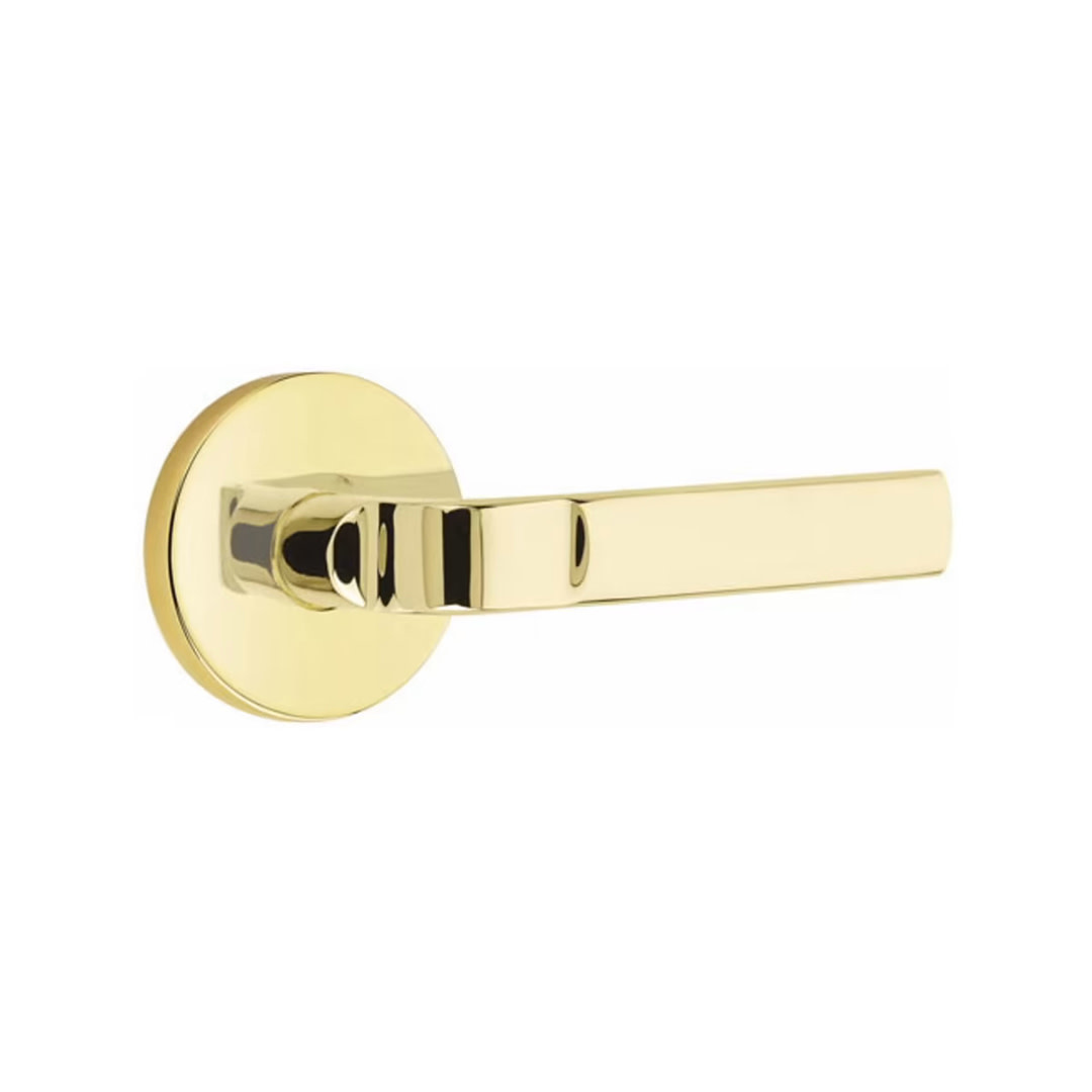 Select R-Bar Hammered Passage Lever Satin Brass - Disk Rosette Right Handed  - Handles & More