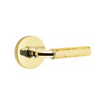Emtek Select R-Bar Hammered Privacy Lever Unlacquered Brass - Disk Rosette Left Handed