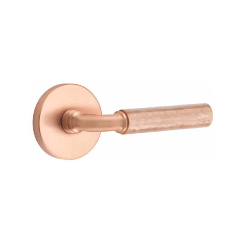 Select R-Bar Hammered Passage Lever Satin Rose Gold - Disk Rosette Left  Handed - Handles & More