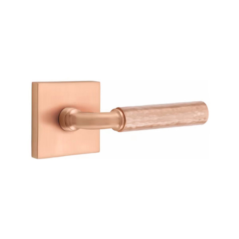 Select R-Bar Hammered Passage Lever Satin Rose Gold - Square Rosette Right  Handed - Handles & More
