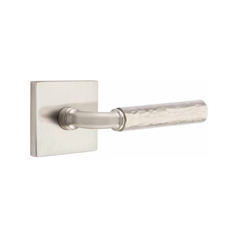 Select R-Bar Hammered Privacy Lever Satin Nickel - Square Rosette
