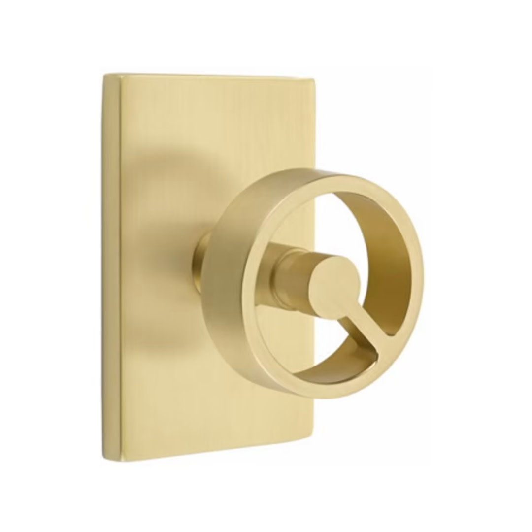 Spoke Passage Knob Satin Brass - Modern Rectangular - Handles & More