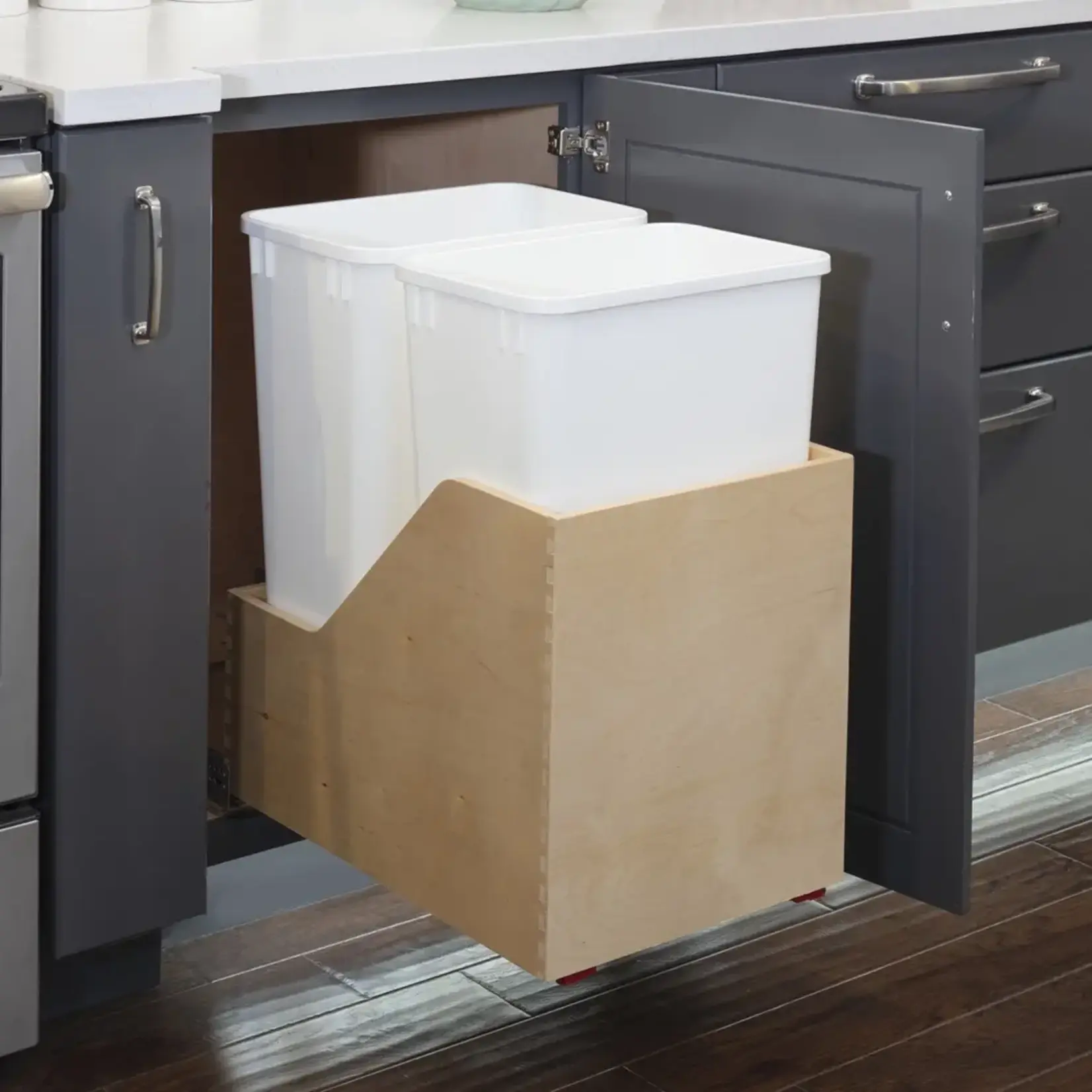 Hardware Resources Wooden Bottom Mount Waste Bin Pullout