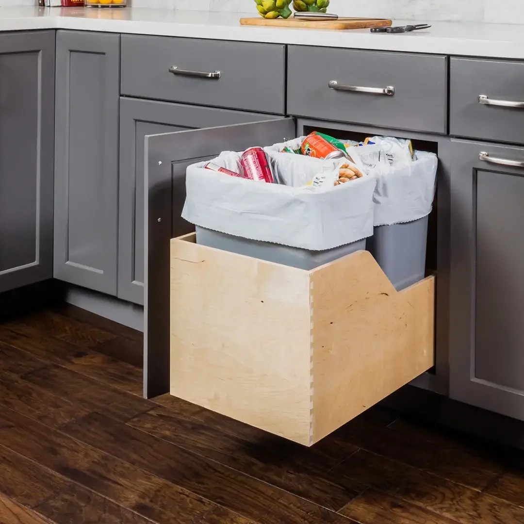 Hardware Resources Wooden Bottom Mount Waste Bin Pullout