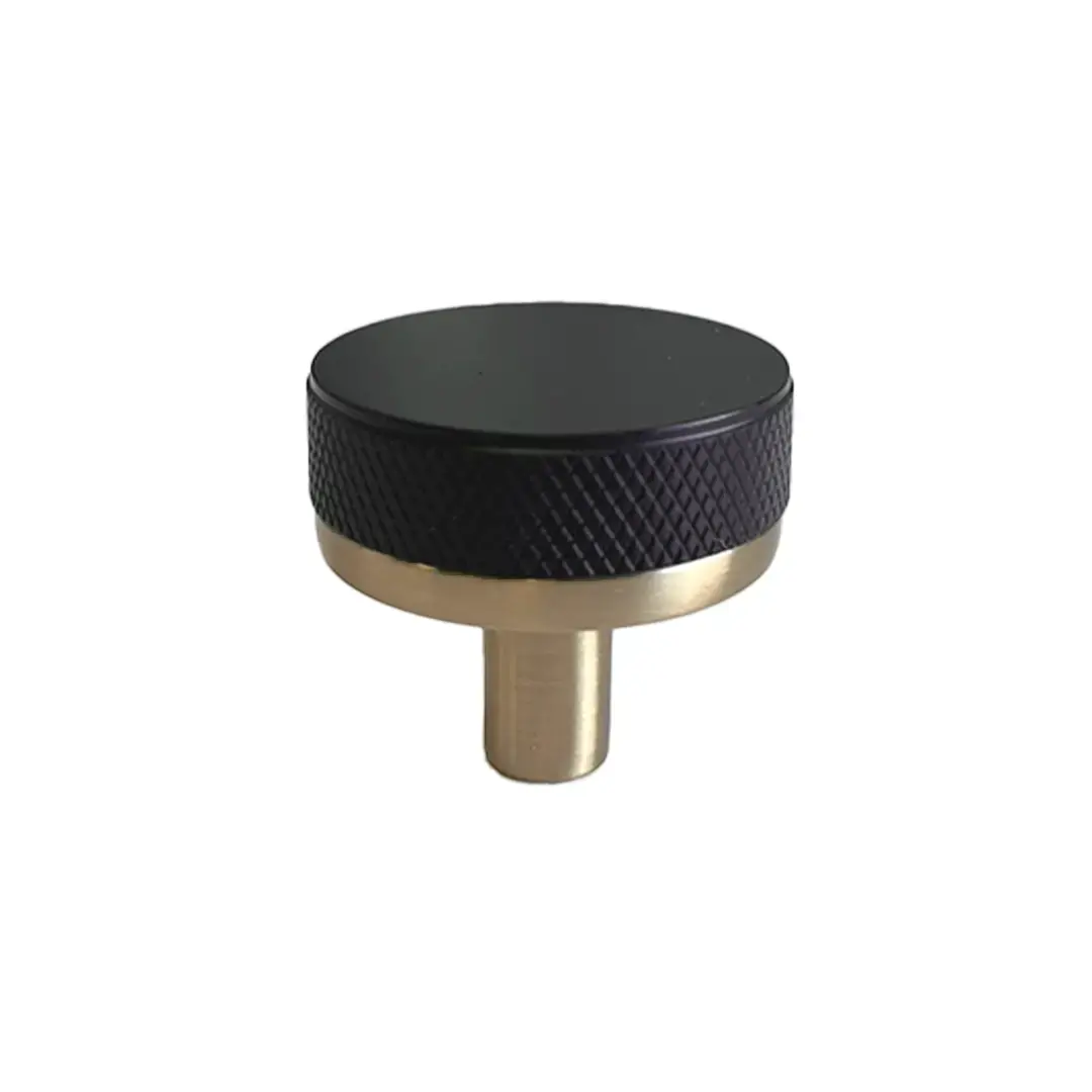 Select Conical Knurled Knob Satin Brass and Flat Black 1 1/4