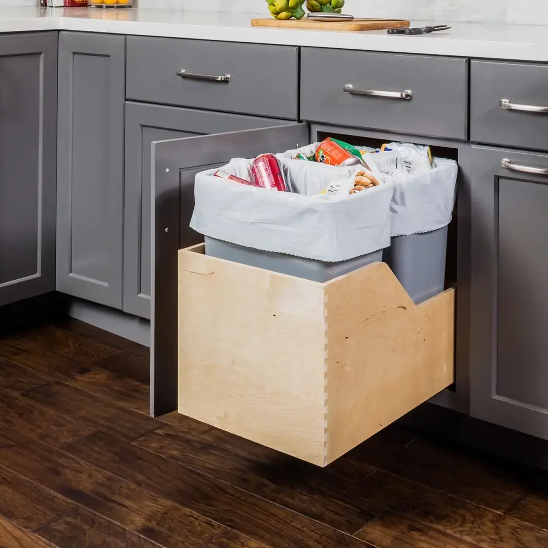 Cabinet hardware with trash can and recycling bin