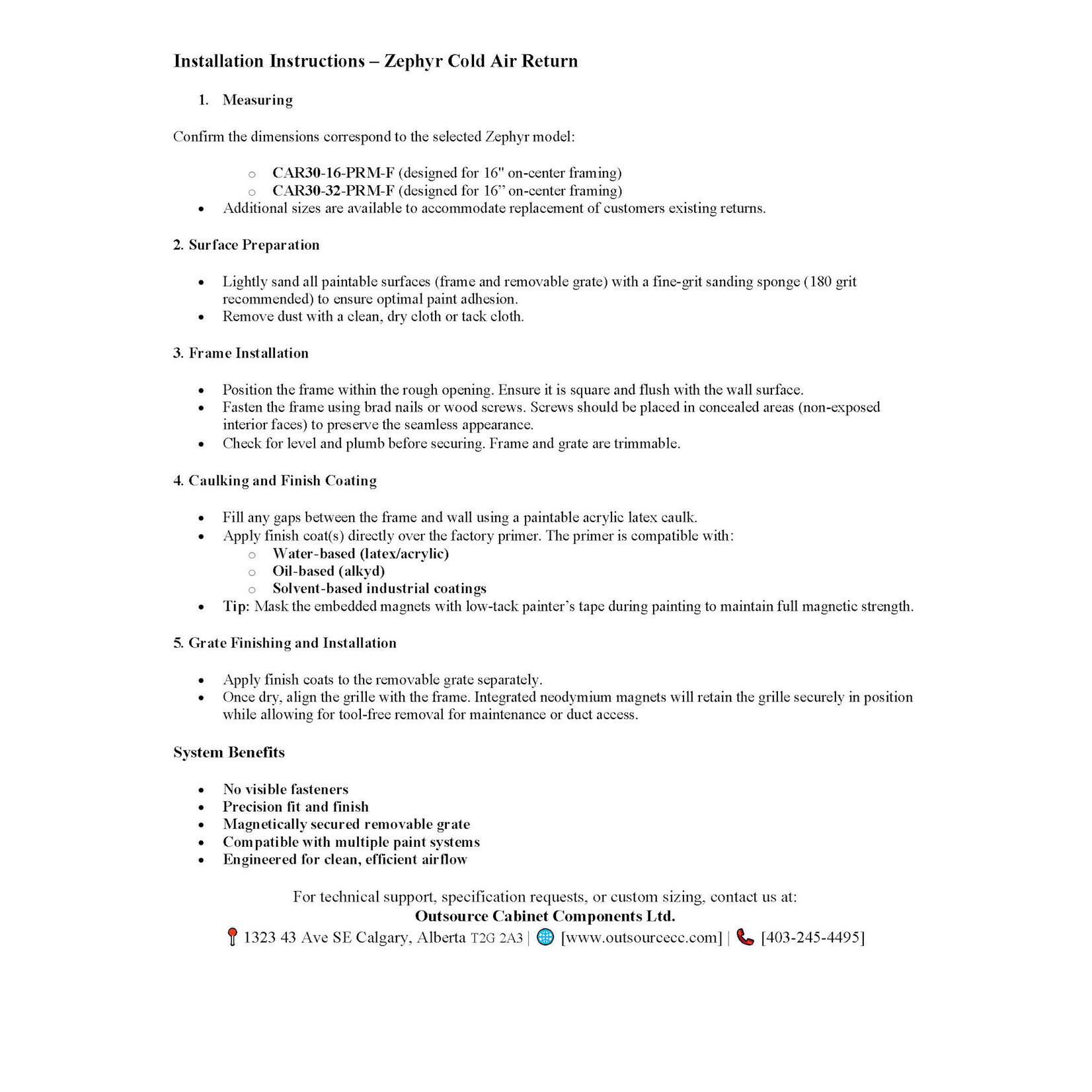 Outsource Zephyr Cold Air Return With Frame