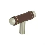 Zanzibar Brown Leather Knob Brushed Nickel 1 7/8 Inch