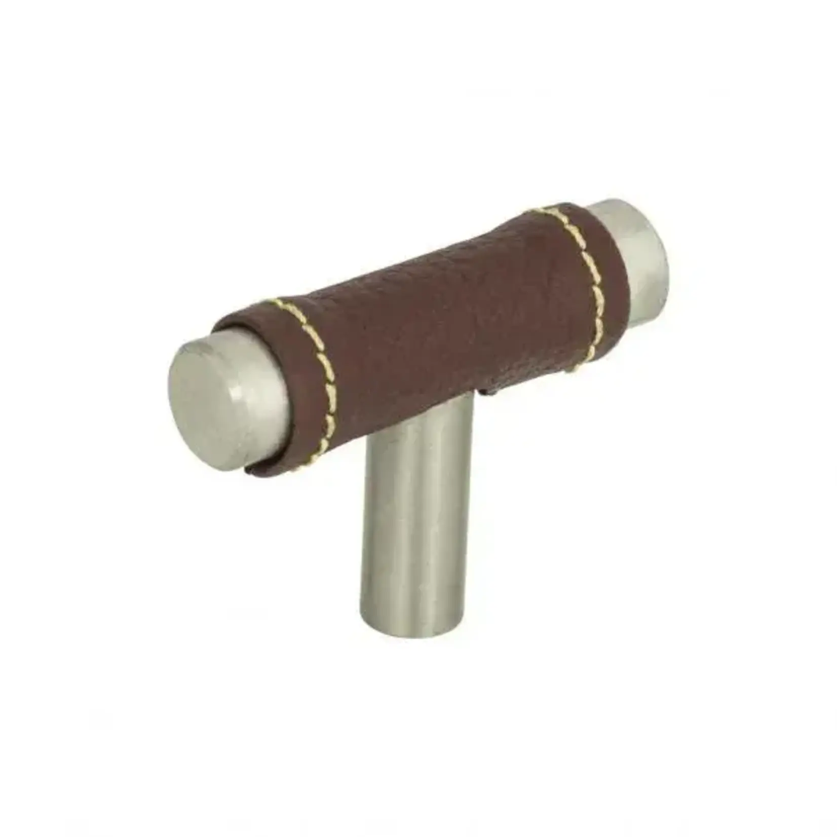 Zanzibar Brown Leather Knob Brushed Nickel 1 7/8 Inch