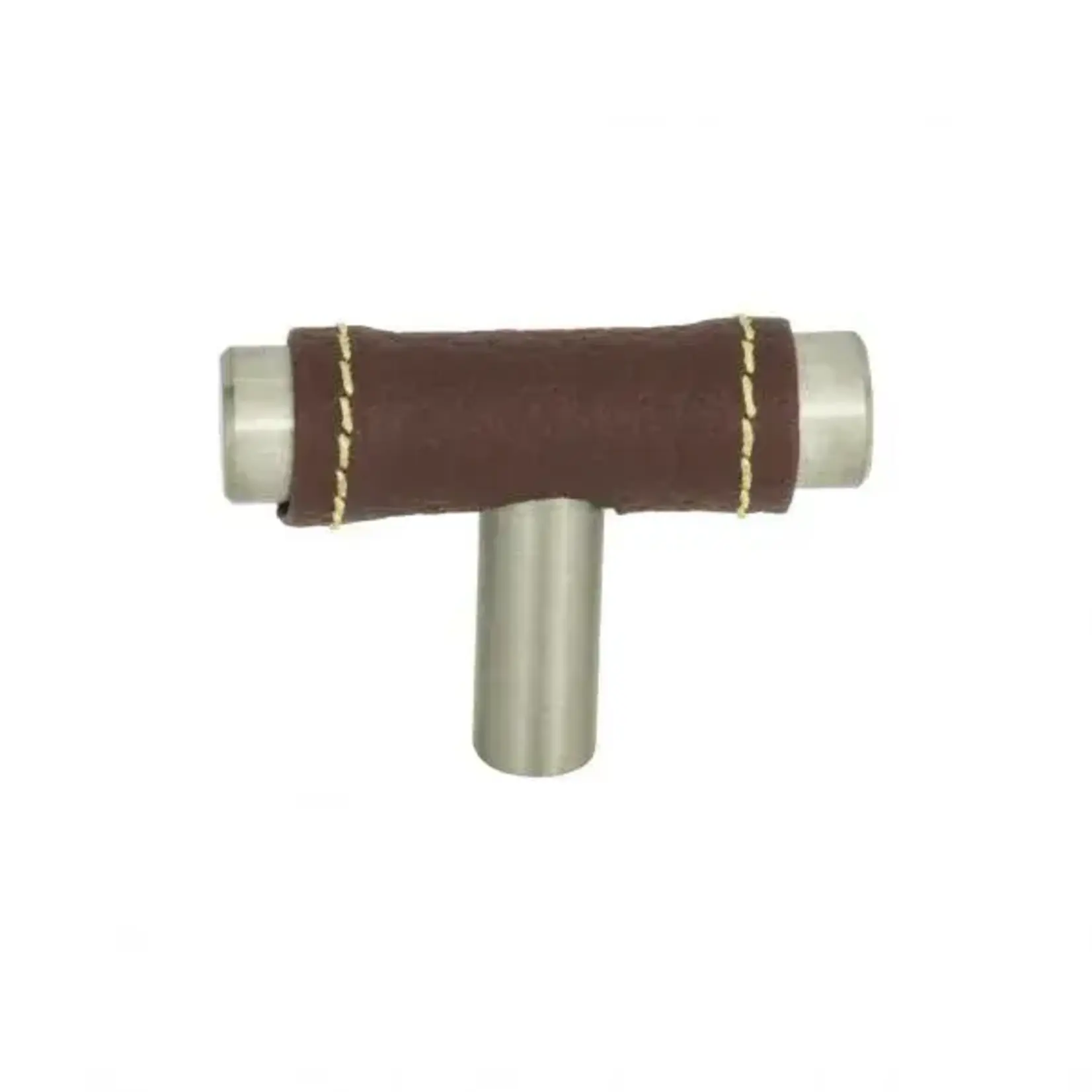 Zanzibar Brown Leather Knob Brushed Nickel 1 7/8 Inch