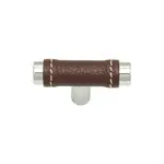 Zanzibar Brown Leather Knob Polished Chrome 1 7/8 Inch