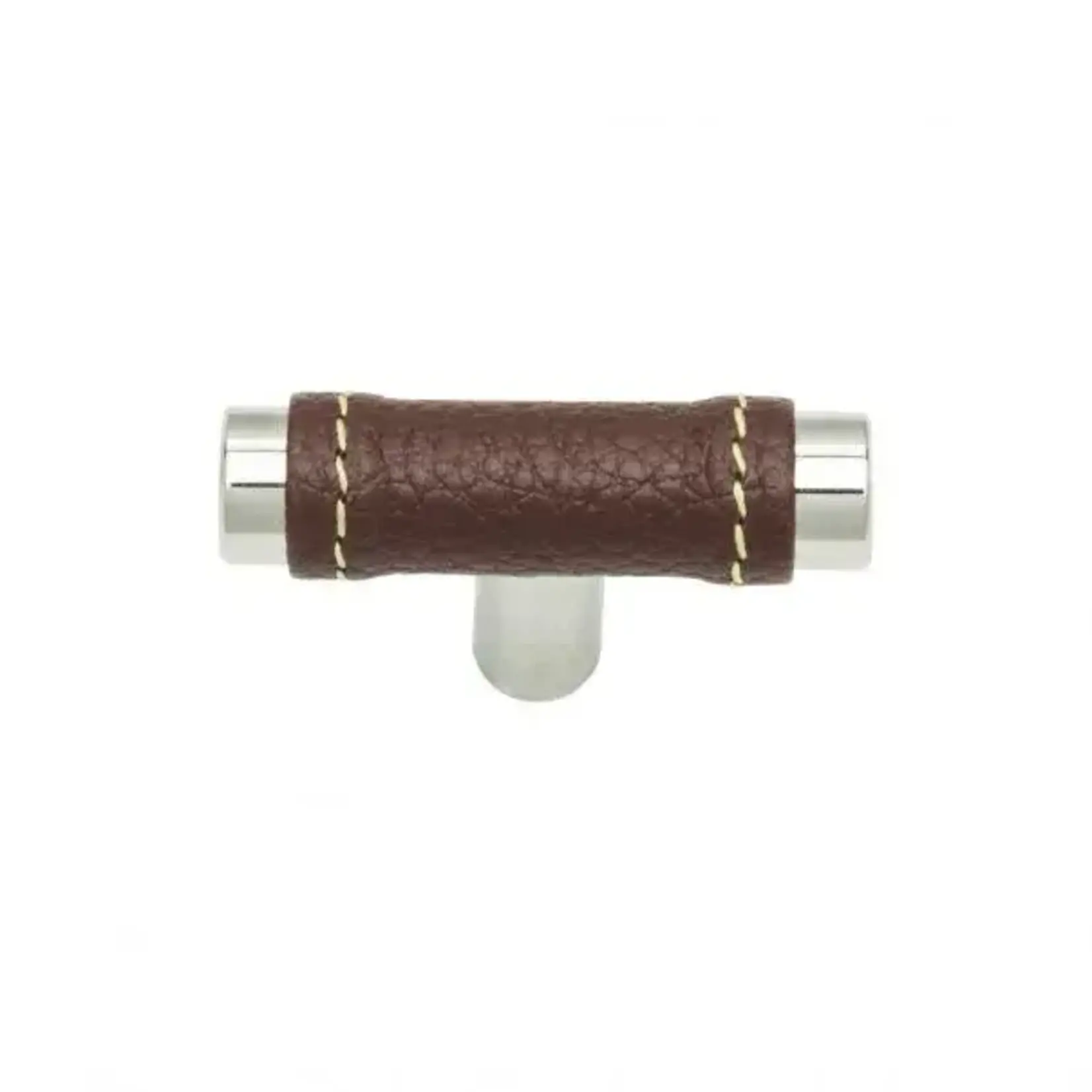 Zanzibar Brown Leather Knob Polished Chrome 1 7/8 Inch