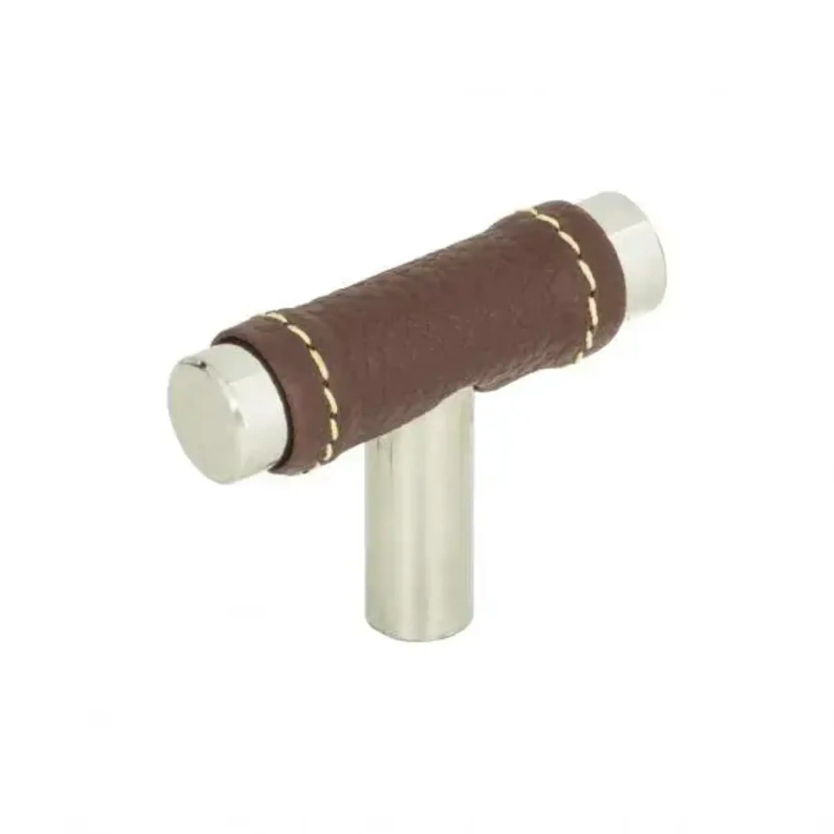 Zanzibar Brown Leather Knob Polished Chrome 1 7/8 Inch