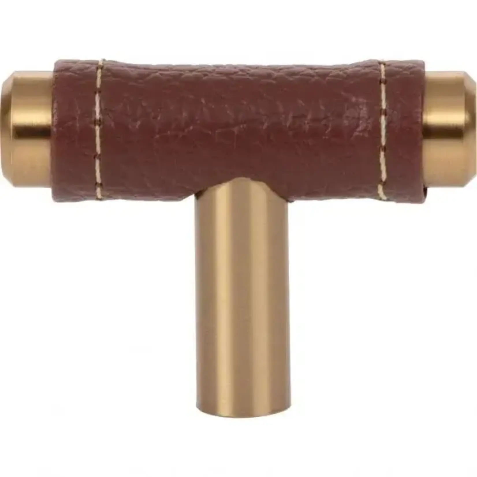 Zanzibar Brown Leather Knob Warm Brass 1 7/8 Inch