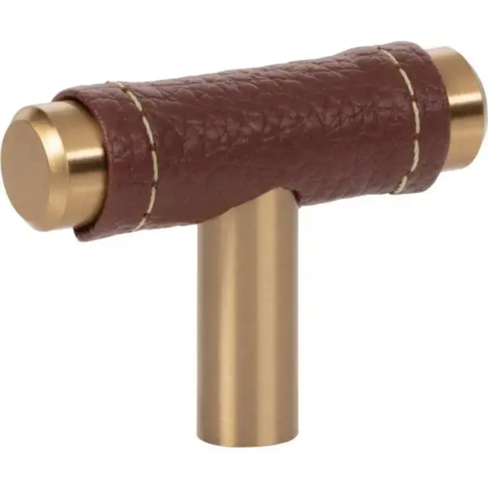 Zanzibar Brown Leather Knob Warm Brass 1 7/8 Inch
